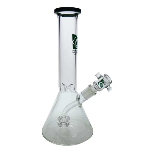 10" BEAKER W/ FIXED DOWNSTEM, SHOWERHEAD PERK & COLOR ACCENT ON MOUTHPIECE BY DIAMOND GLASS