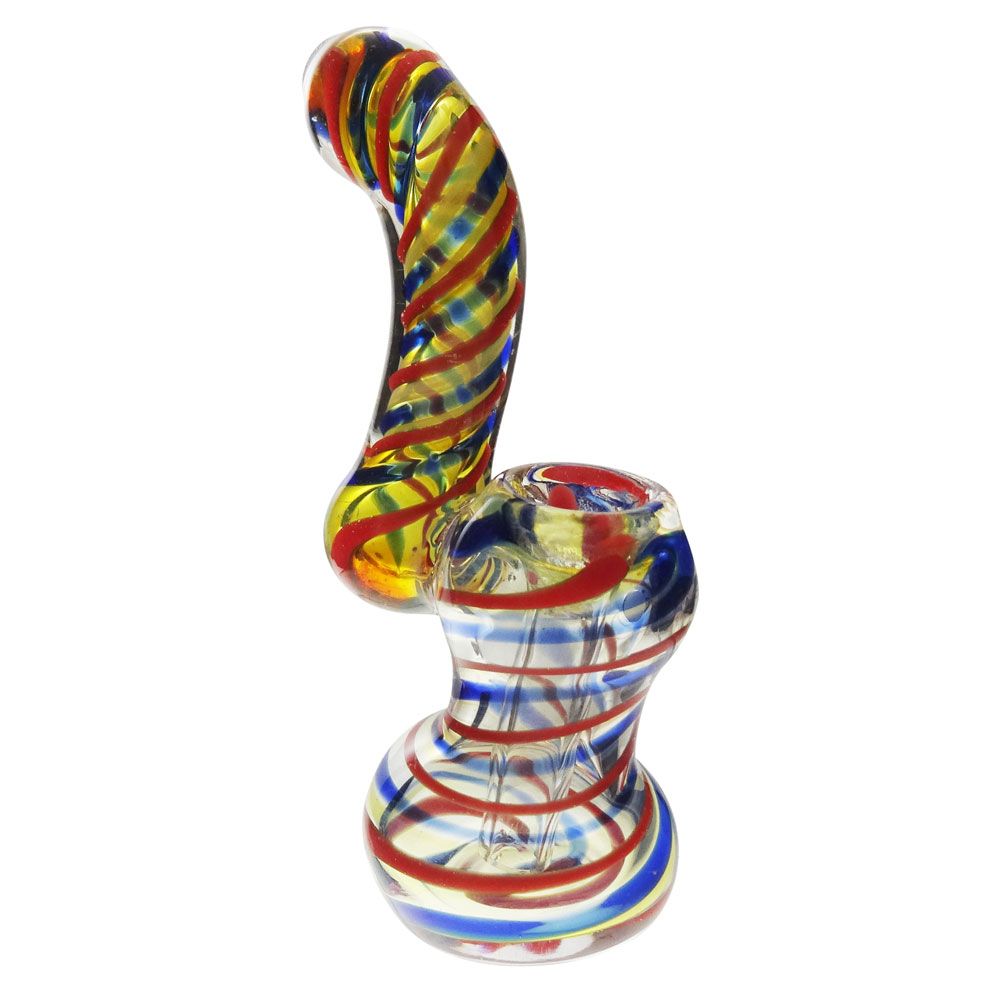 SMALL FUMED SHERLOCK BUBBLER W/ COLOR STRIPES